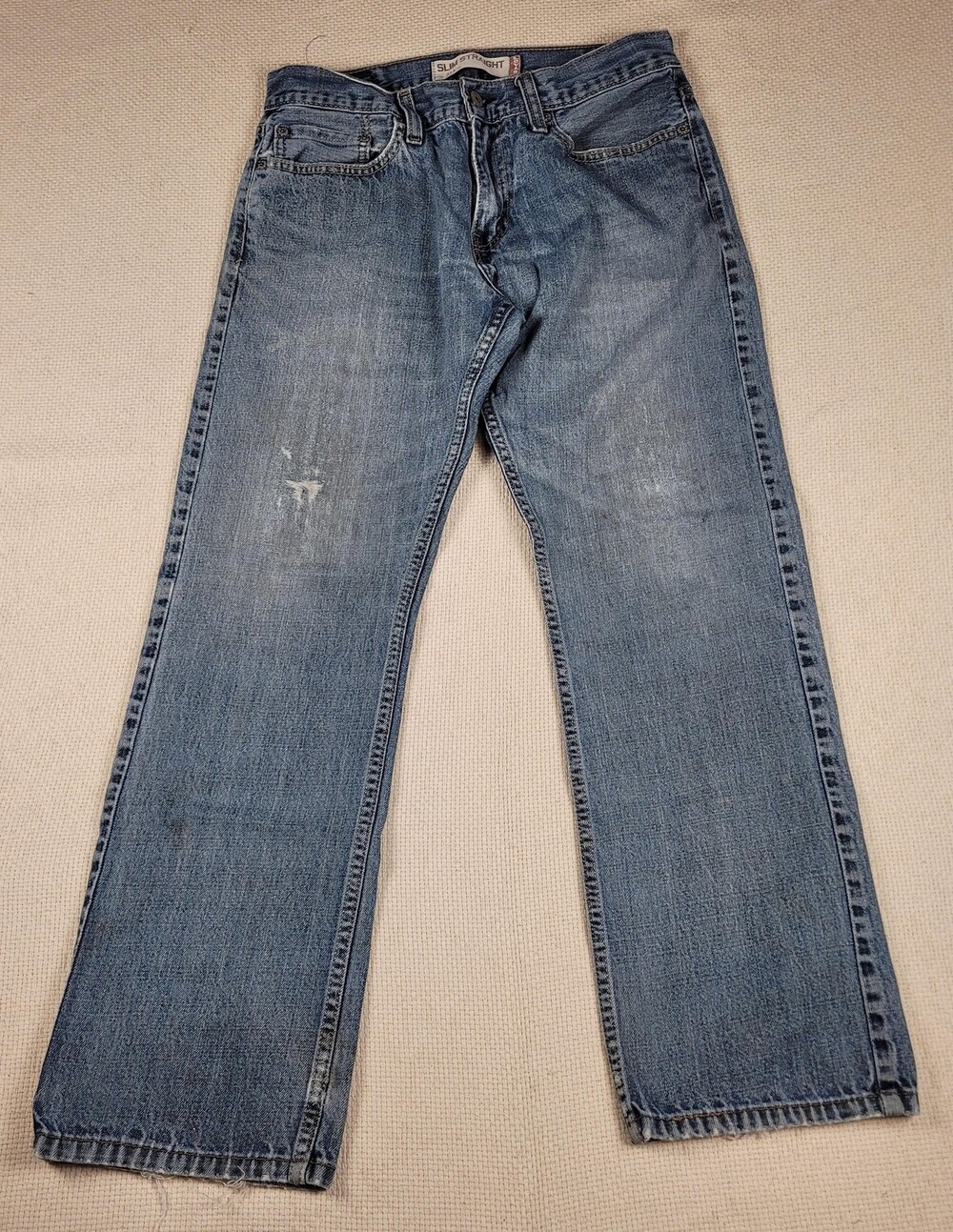 Levis 514 Jeans Mens 32x30 Blue Slim Straight Leg Medium Wash Distressed Denim